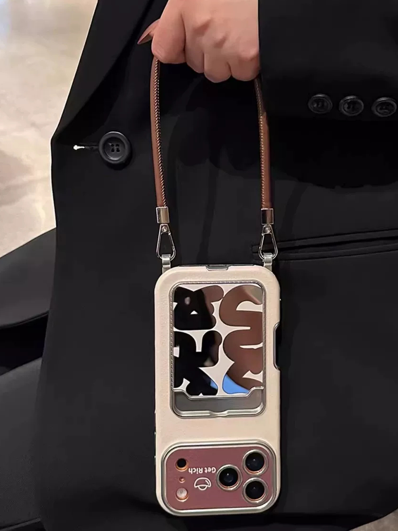 Luxury Leather Mirror Card Hol - Phone Accessories Holder ulasan dan harga