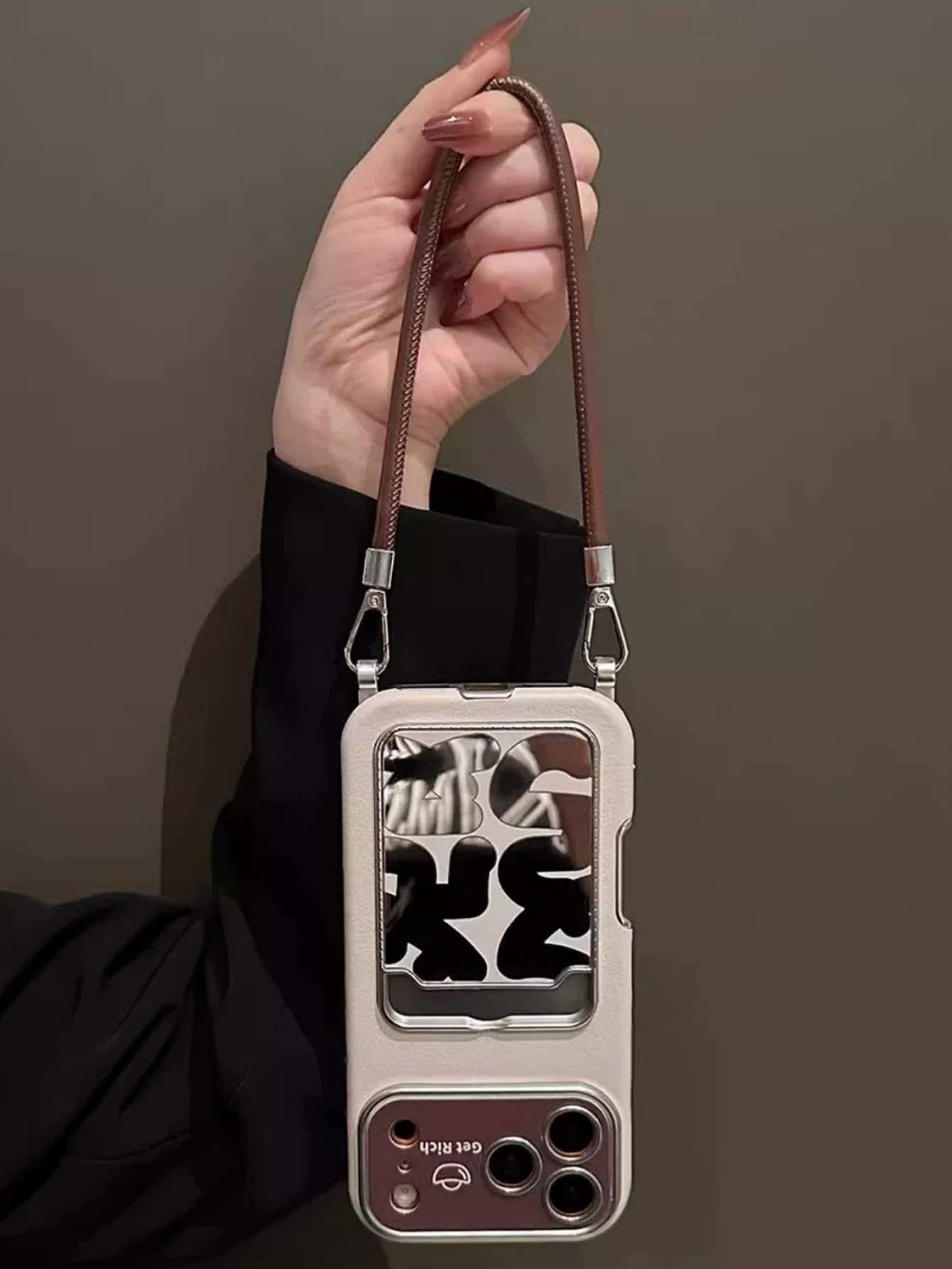 Luxury Leather Mirror Card Hol - Phone Accessories Holder ulasan dan harga