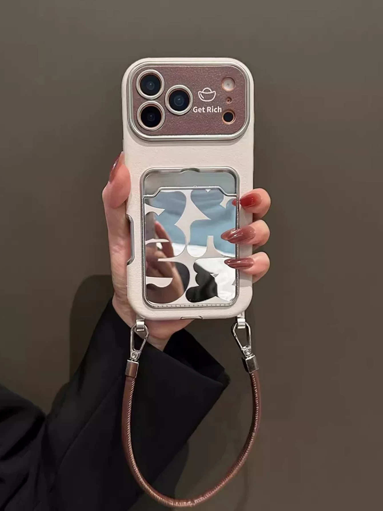 Luxury Leather Mirror Card Hol - Phone Accessories Holder ulasan dan harga